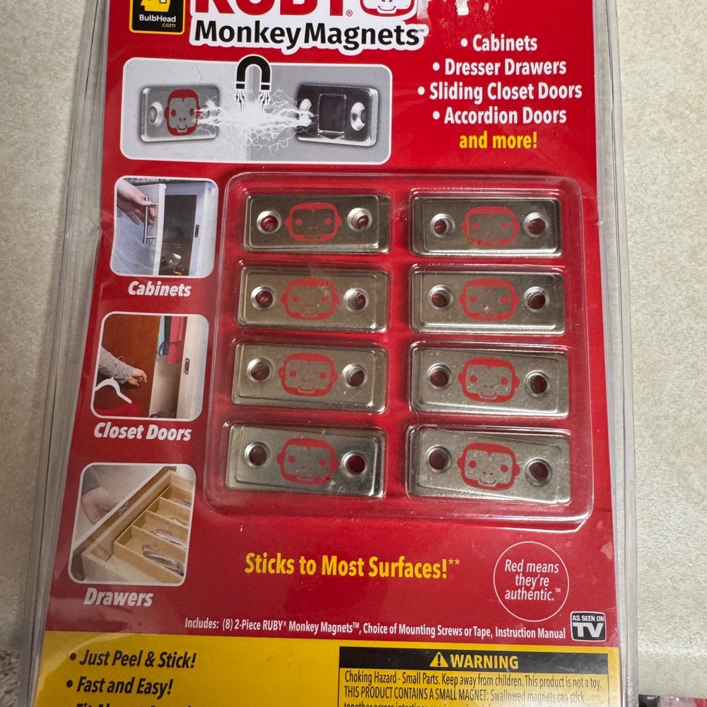 RUBY Monkey Magnets - Metal Cabinets/Dresser Magnet Set - Red Accents